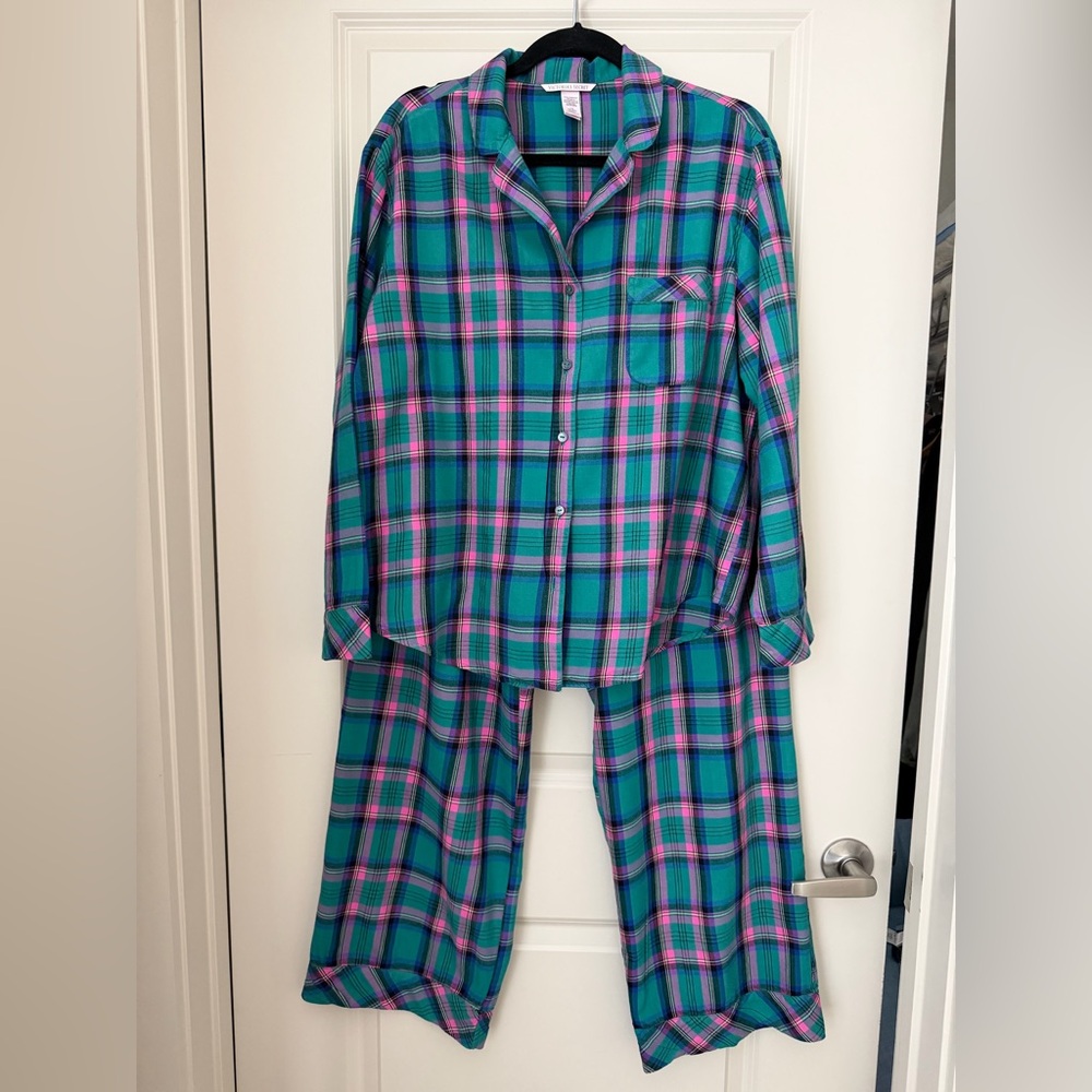 Victoria's Secret Plaid Pajama Set - Teal and Pink